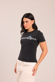 FOX נשים חולצה קצרה חולצה ממותגת סטיץ' דיסני חולצה ממותגת סטיץ' דיסני