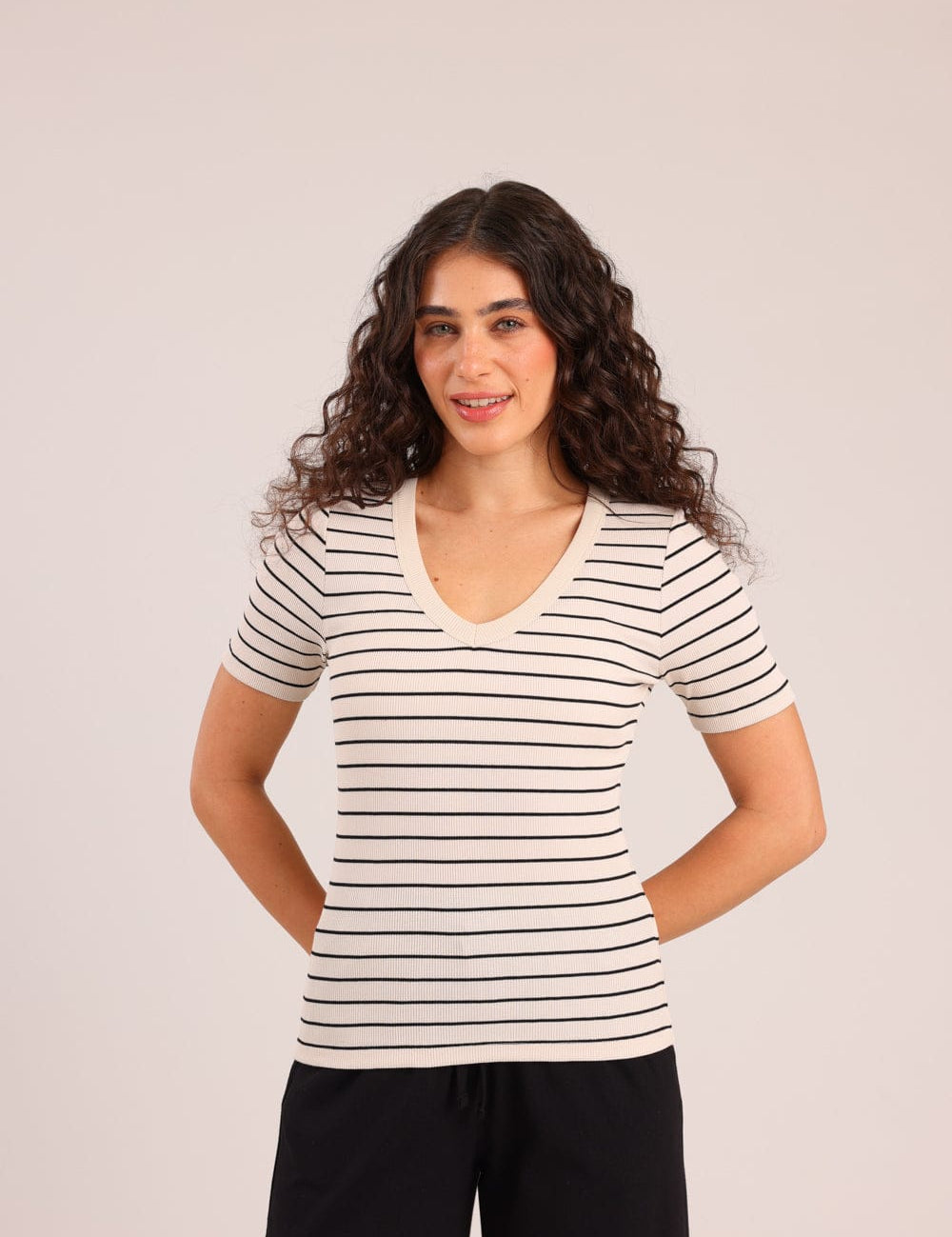 FOX נשים חולצה קצרה חולצה עם פסים חולצה עם פסים