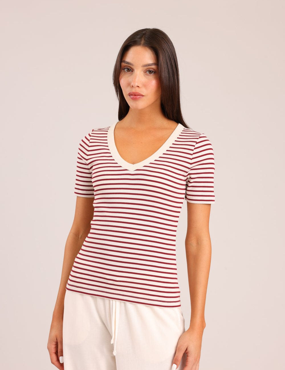 FOX נשים חולצה קצרה חולצה עם פסים חולצה עם פסים