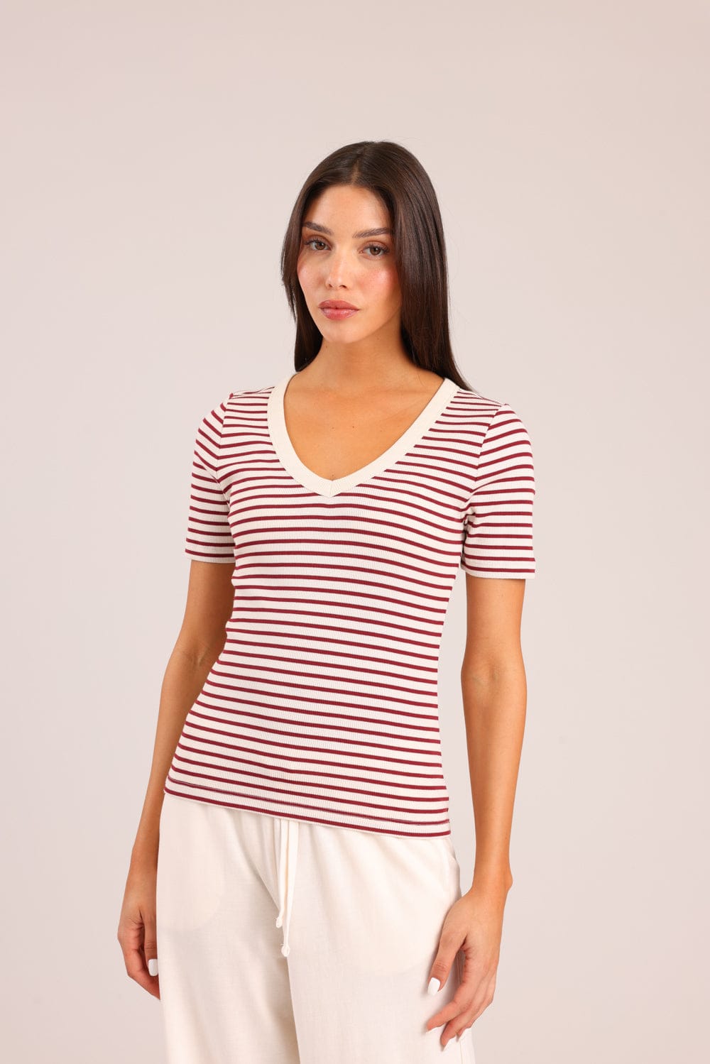 FOX נשים חולצה קצרה חולצה עם פסים חולצה עם פסים