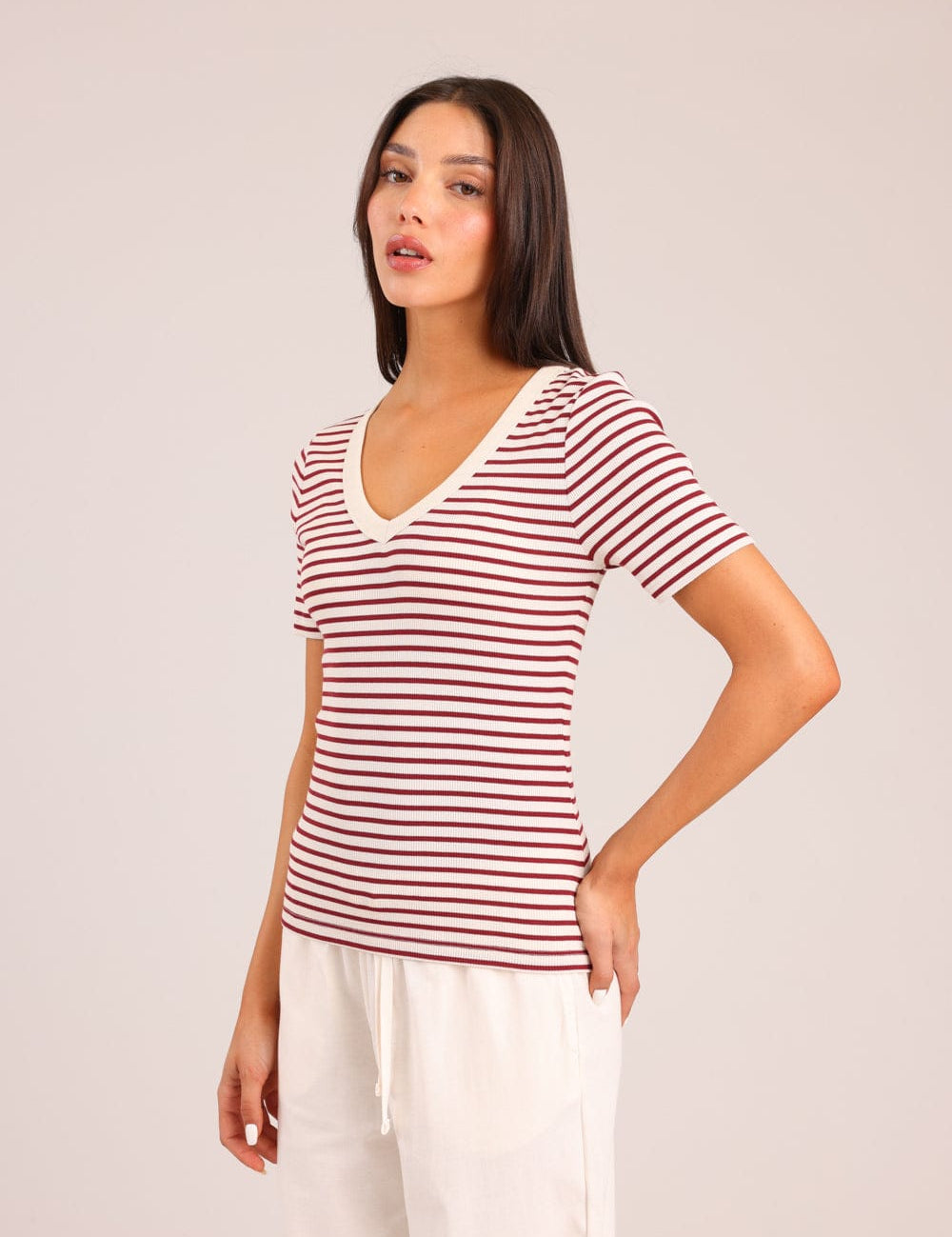 FOX נשים חולצה קצרה חולצה עם פסים חולצה עם פסים