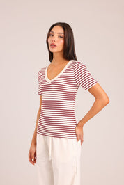 FOX נשים חולצה קצרה חולצה עם פסים חולצה עם פסים