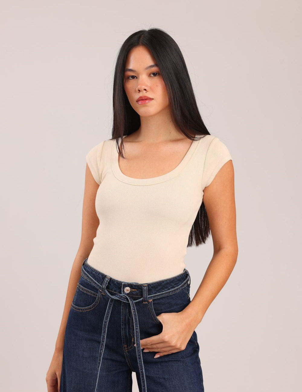 FOX נשים חולצה חולצה קצרה חלקה חולצה קצרה חלקה