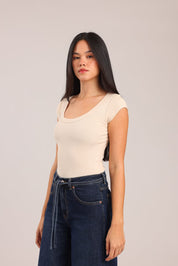 FOX נשים חולצה חולצה קצרה חלקה חולצה קצרה חלקה