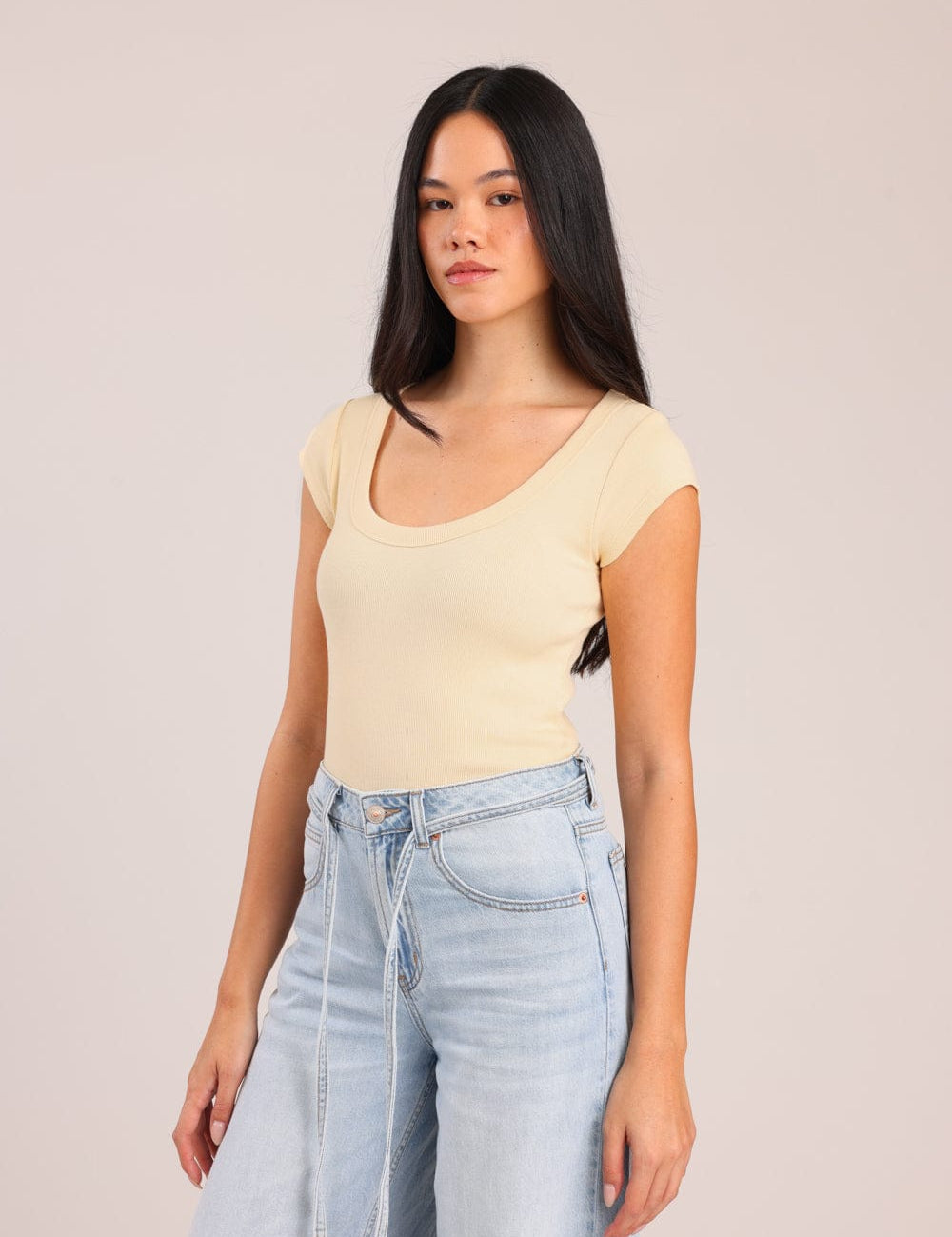 FOX נשים חולצה קצרה חולצה קצרה חלקה חולצה קצרה חלקה