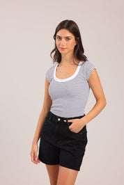 FOX נשים חולצה חולצה קצרה פסים חולצה קצרה פסים