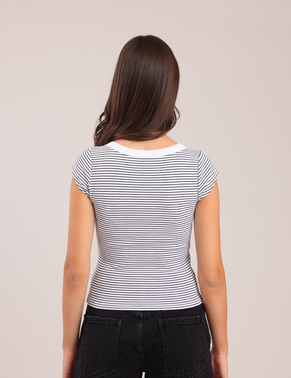 FOX נשים חולצה חולצה קצרה פסים חולצה קצרה פסים