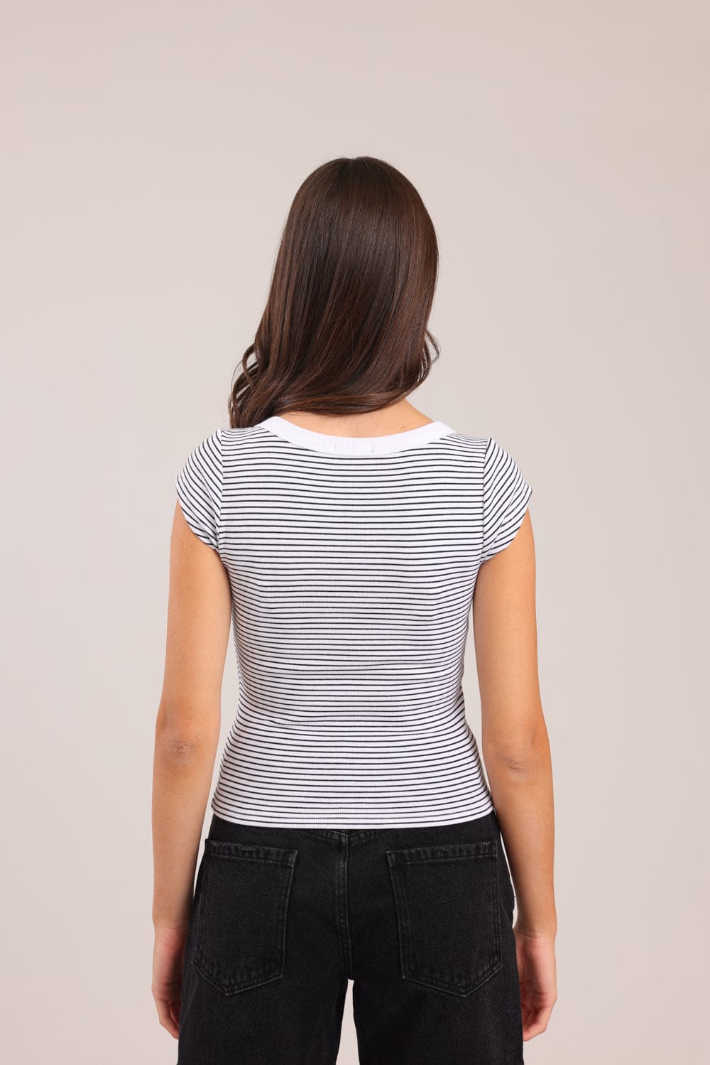 FOX נשים חולצה חולצה קצרה פסים חולצה קצרה פסים