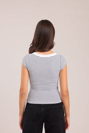 FOX נשים חולצה חולצה קצרה פסים חולצה קצרה פסים