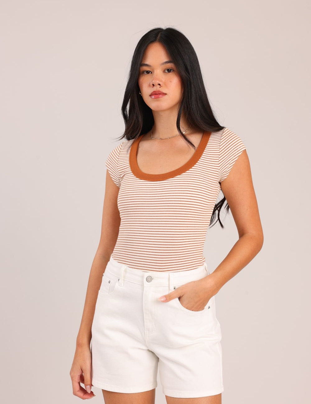 FOX נשים חולצה קצרה חולצה קצרה פסים חולצה קצרה פסים