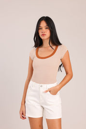 FOX נשים חולצה קצרה חולצה קצרה פסים חולצה קצרה פסים