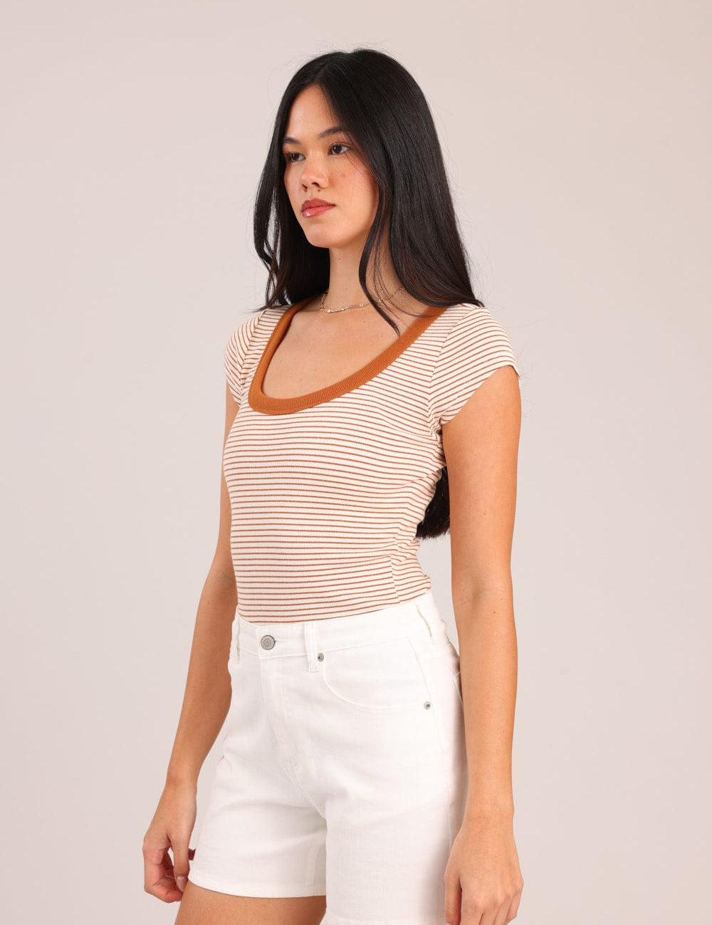 FOX נשים חולצה קצרה חולצה קצרה פסים חולצה קצרה פסים