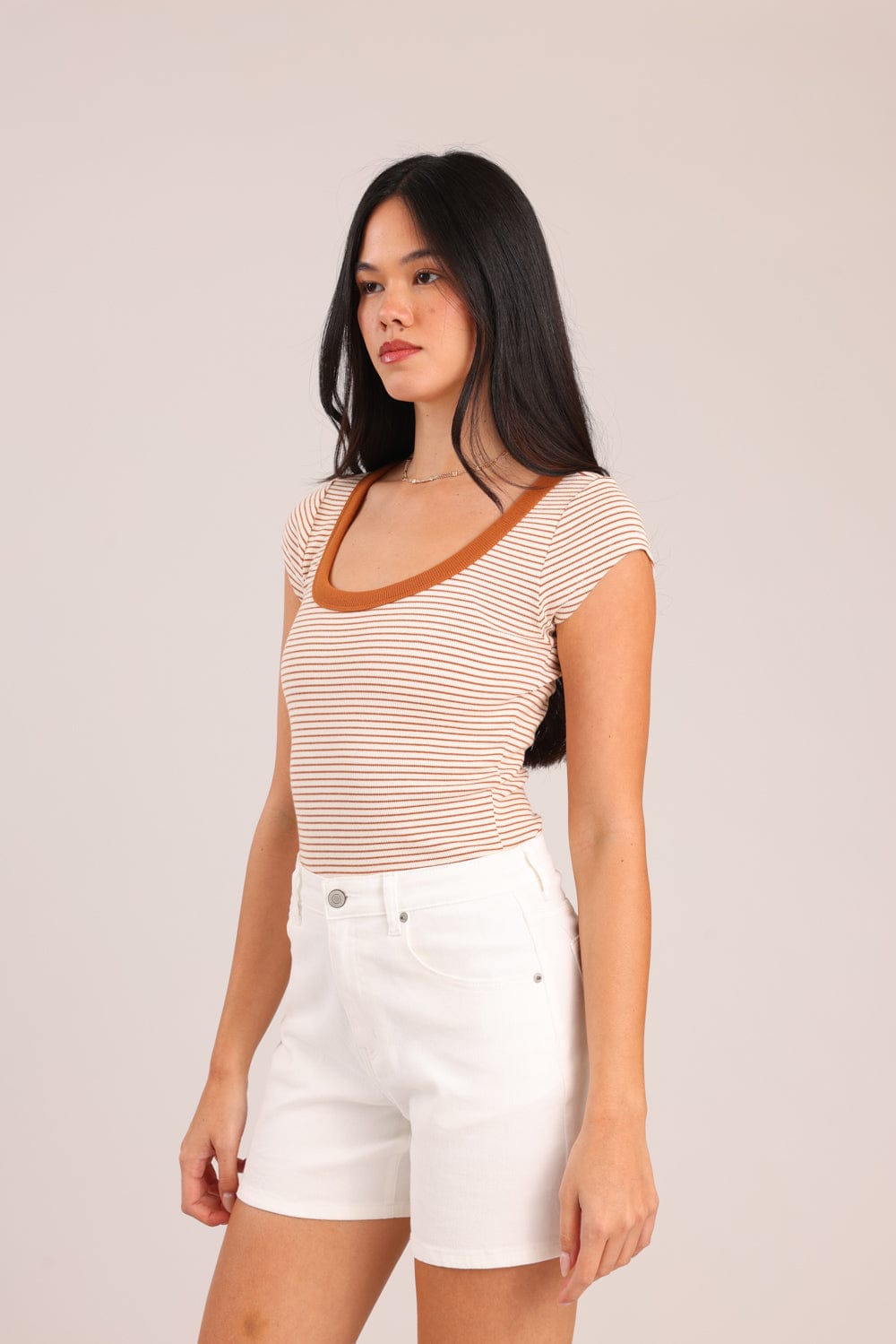 FOX נשים חולצה קצרה חולצה קצרה פסים חולצה קצרה פסים