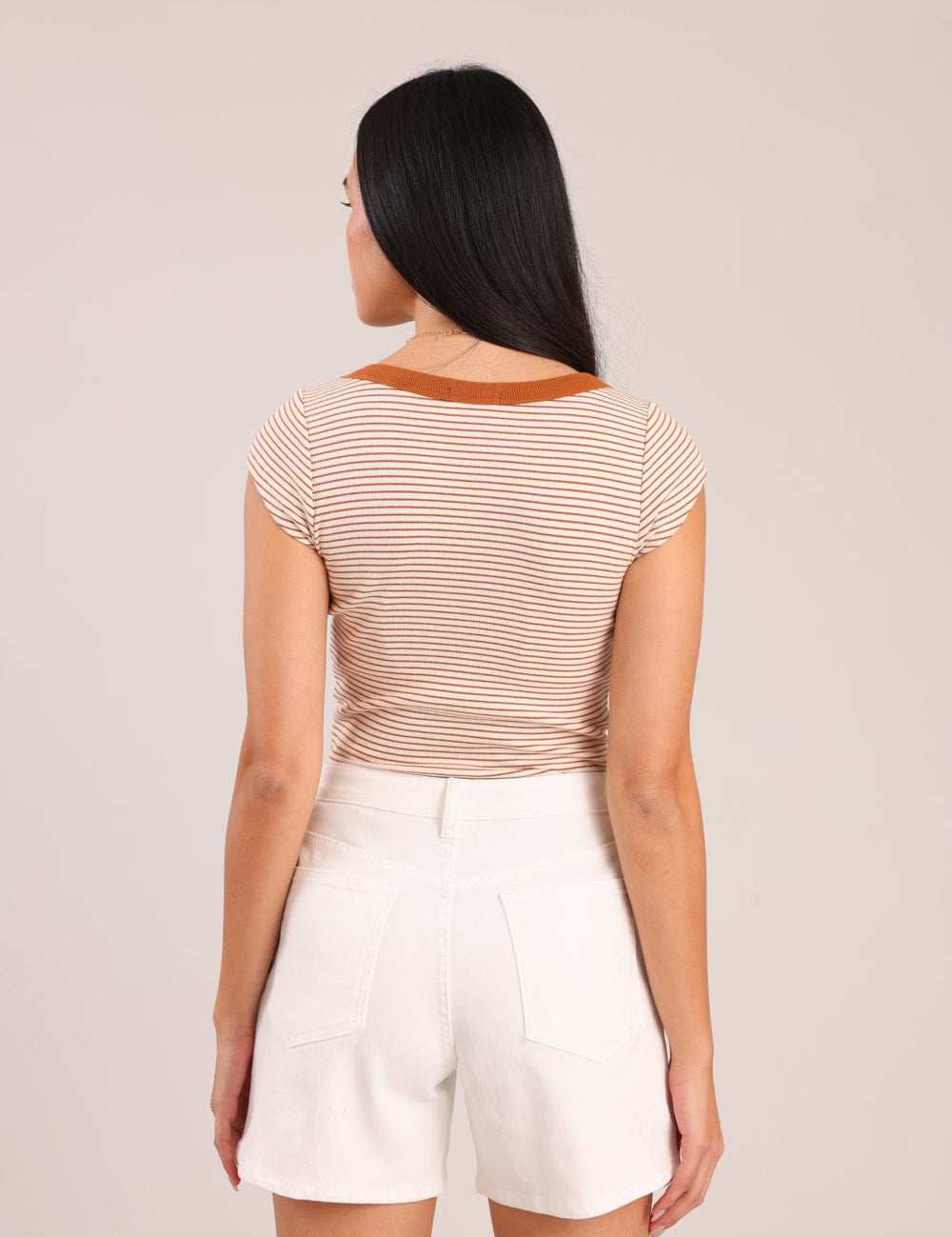 FOX נשים חולצה קצרה חולצה קצרה פסים חולצה קצרה פסים