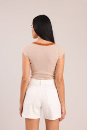 FOX נשים חולצה קצרה חולצה קצרה פסים חולצה קצרה פסים