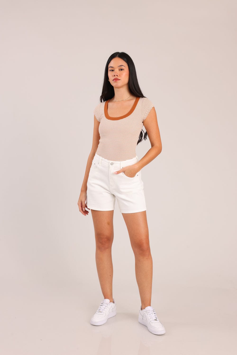 FOX נשים חולצה קצרה חולצה קצרה פסים חולצה קצרה פסים