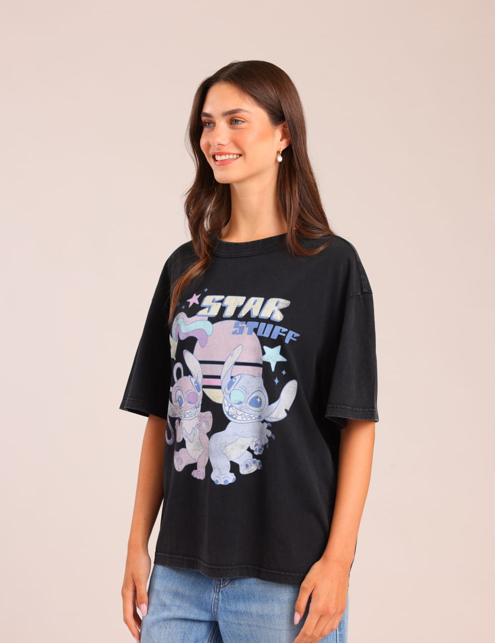 FOX נשים חולצה קצרה חולצה ממותגת סטיץ' דיסני חולצה ממותגת סטיץ' דיסני