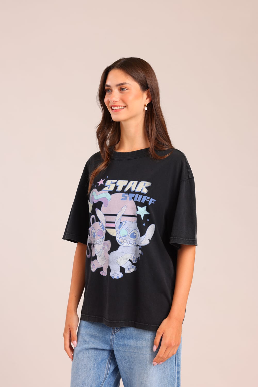 FOX נשים חולצה קצרה חולצה ממותגת סטיץ' דיסני חולצה ממותגת סטיץ' דיסני