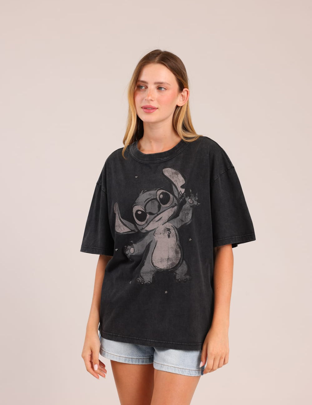 FOX נשים חולצה קצרה חולצה ממותגת סטיץ' דיסני חולצה ממותגת סטיץ' דיסני