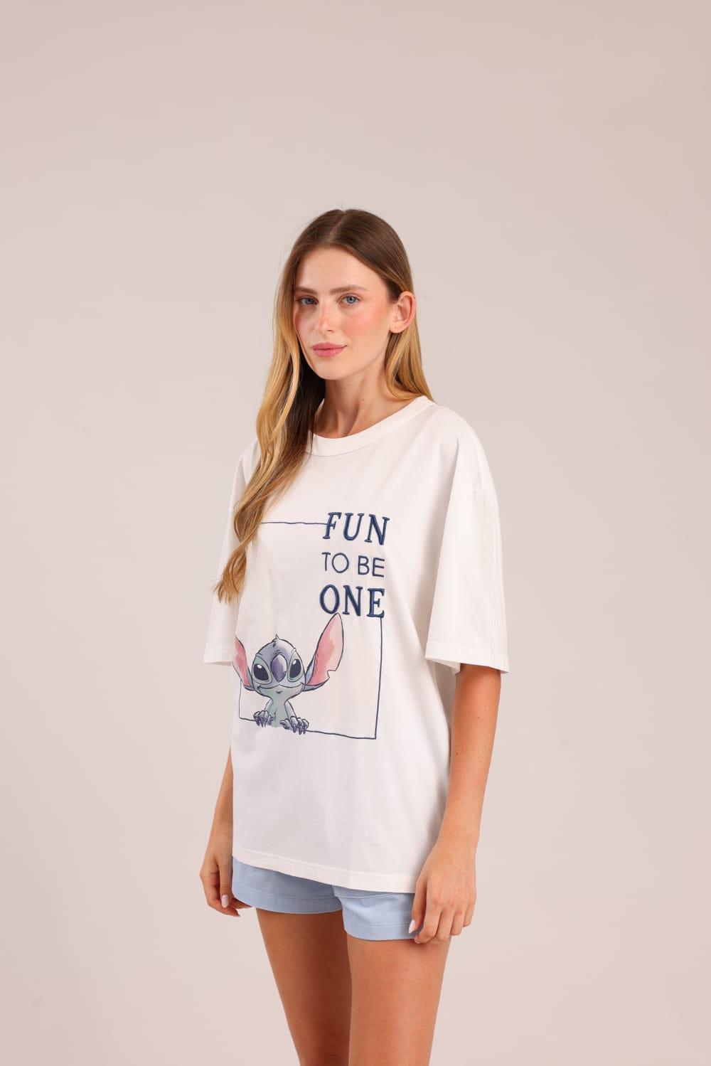 FOX נשים חולצה קצרה חולצה ממותגת סטיץ' דיסני חולצה ממותגת סטיץ' דיסני
