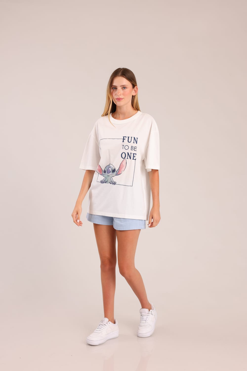 FOX נשים חולצה קצרה חולצה ממותגת סטיץ' דיסני חולצה ממותגת סטיץ' דיסני