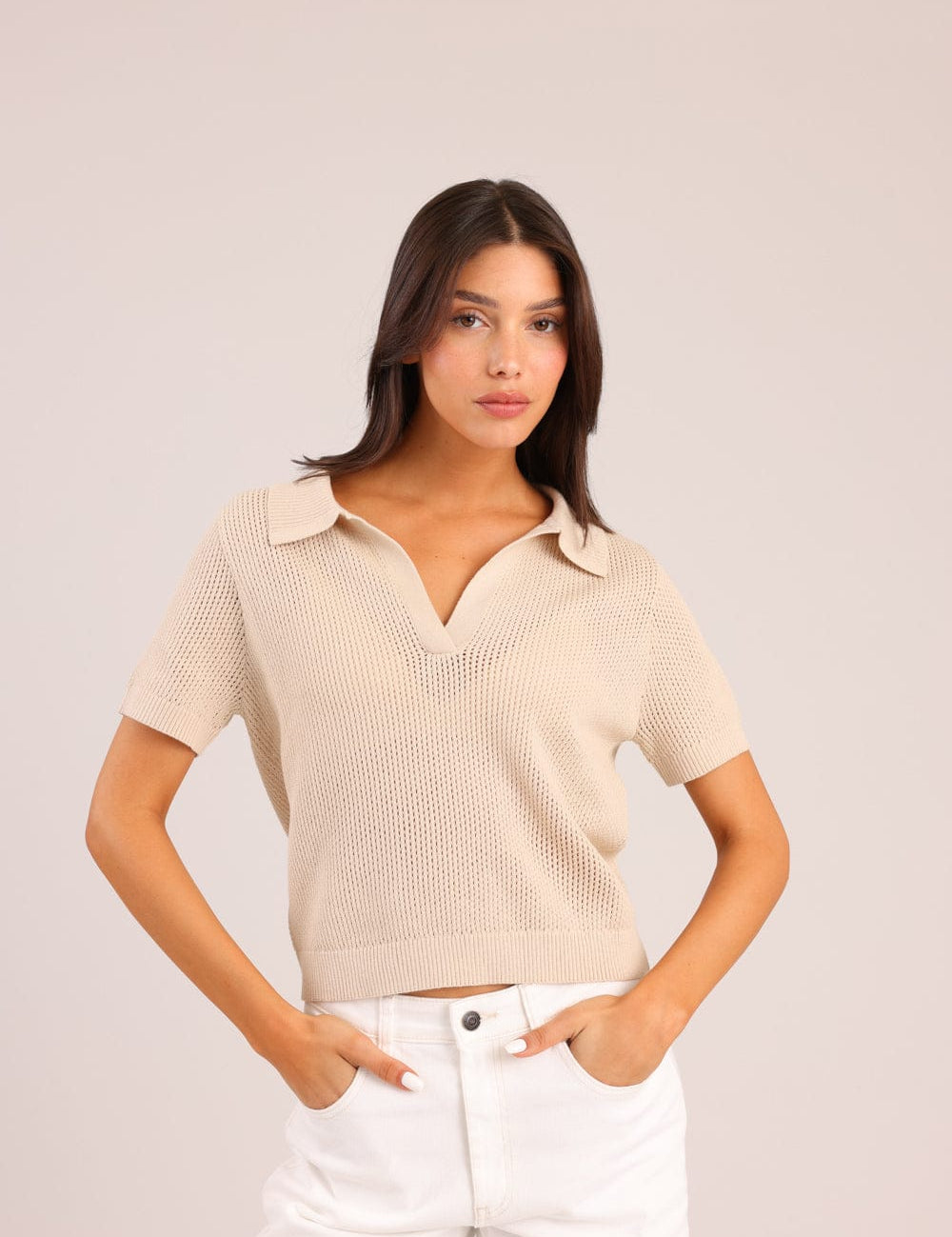 FOX נשים סריגים סריג פולו סריג פולו