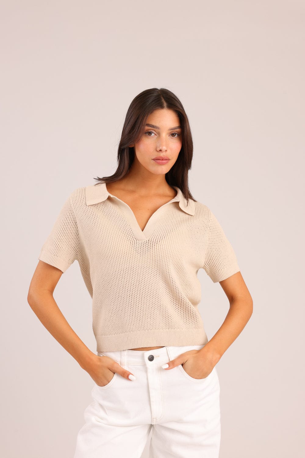 FOX נשים סריגים סריג פולו סריג פולו