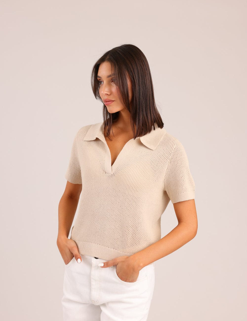 FOX נשים סריגים סריג פולו סריג פולו