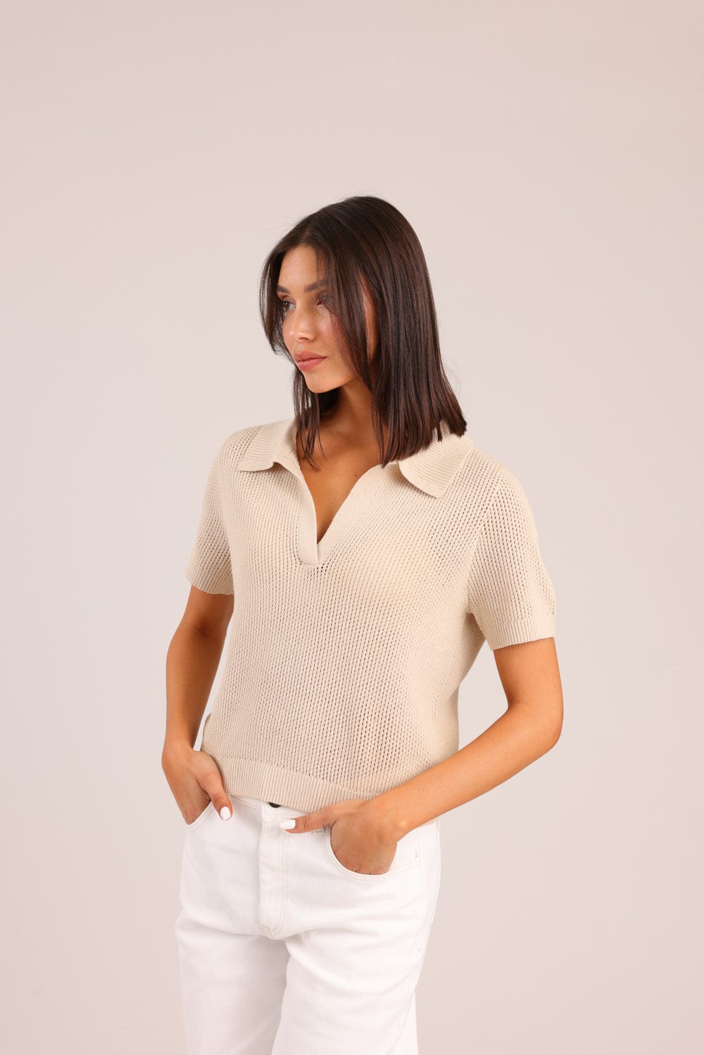 FOX נשים סריגים סריג פולו סריג פולו