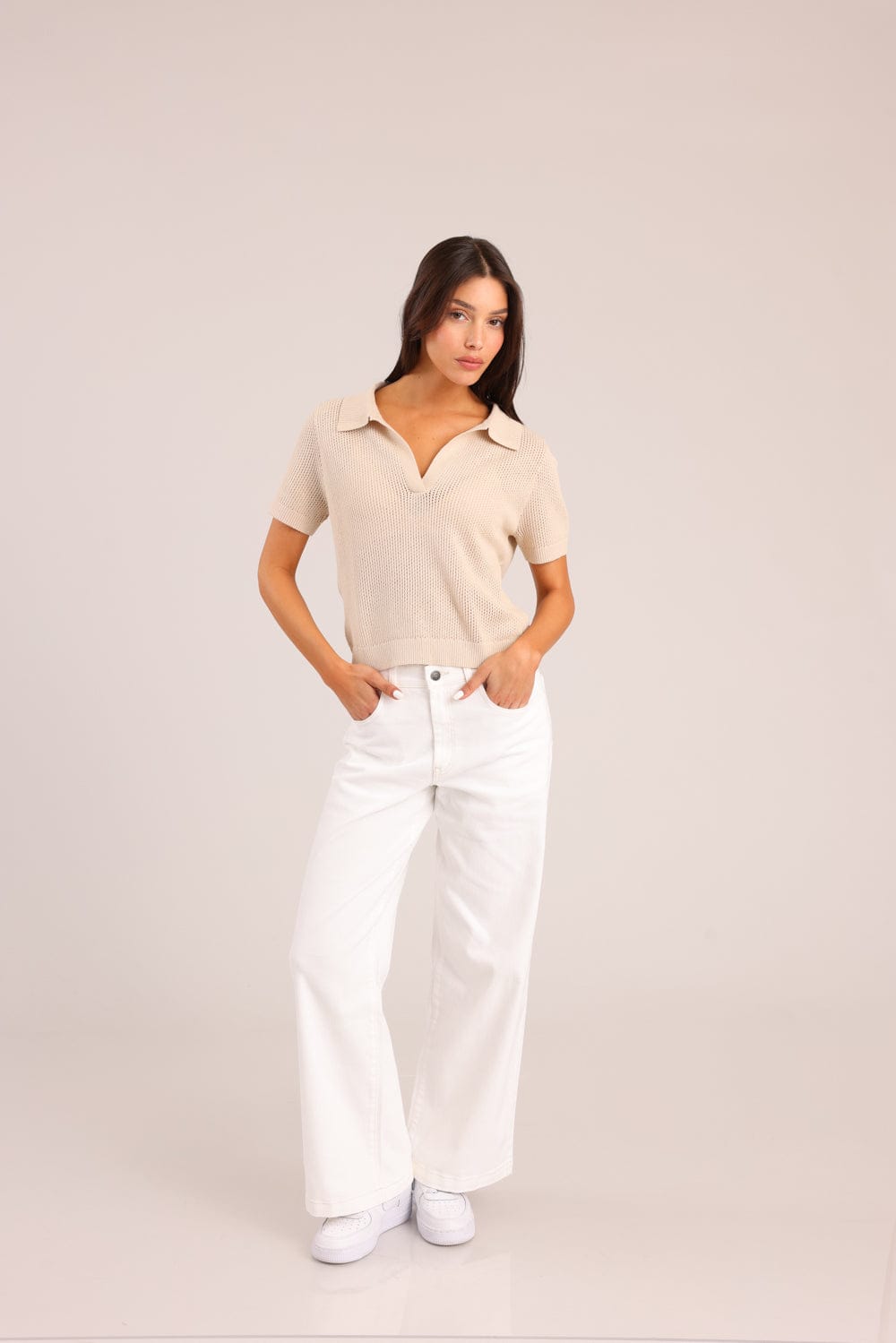 FOX נשים סריגים סריג פולו סריג פולו