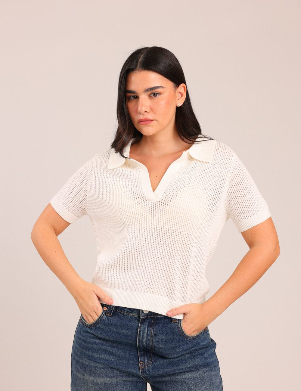 FOX נשים סריגים סריג פולו סריג פולו