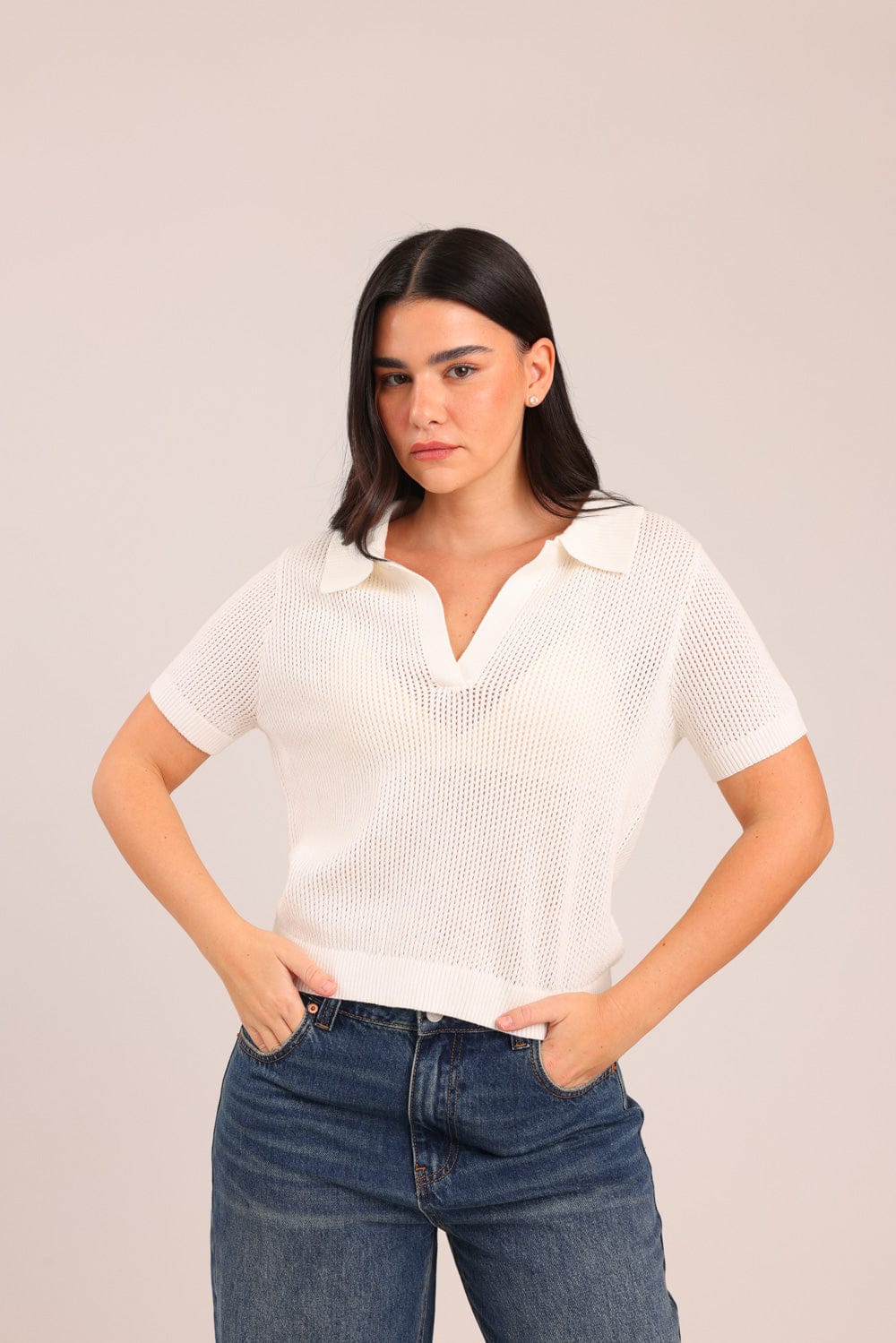 FOX נשים סריגים סריג פולו סריג פולו