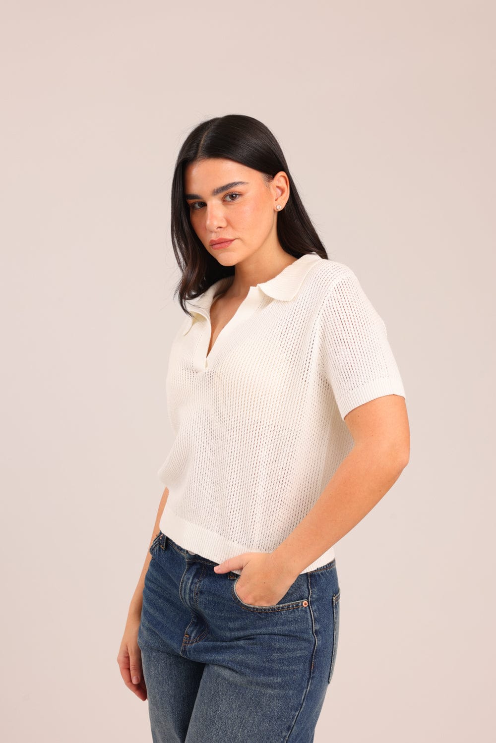 FOX נשים סריגים סריג פולו סריג פולו