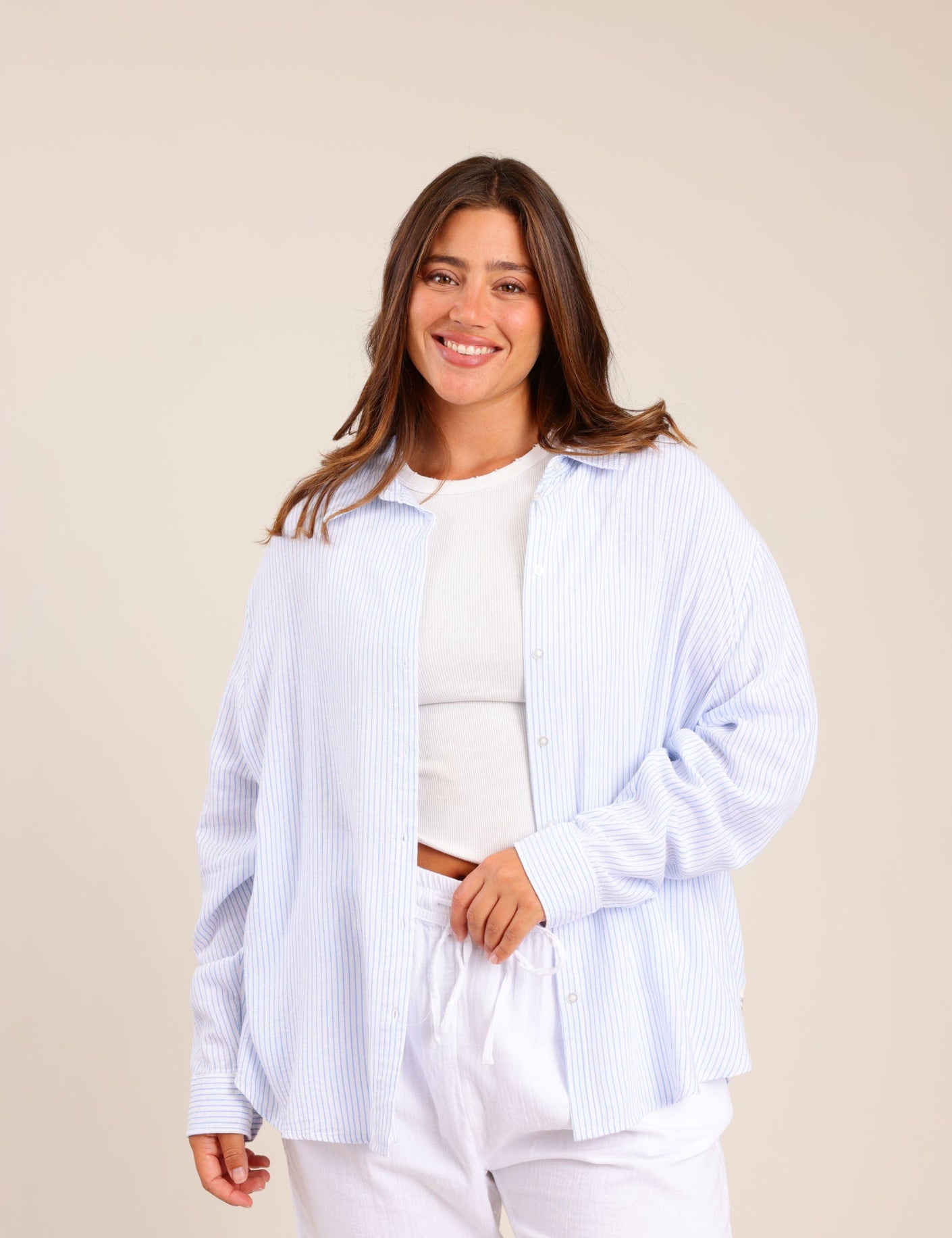 FOX פלאס נשים חולצה חולצה מכופתרת פסים | PLUS SIZE חולצה מכופתרת פסים | PLUS SIZE