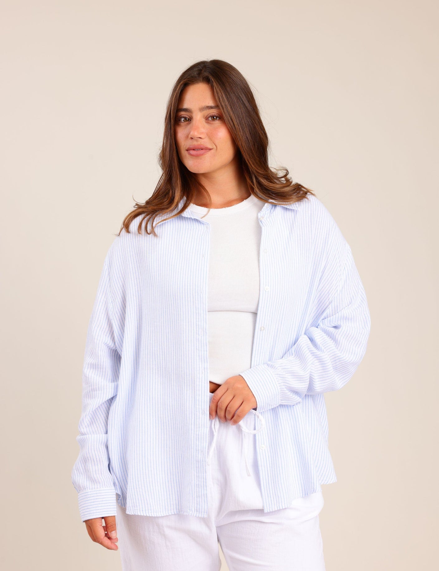 FOX פלאס נשים חולצה חולצה מכופתרת פסים | PLUS SIZE חולצה מכופתרת פסים | PLUS SIZE