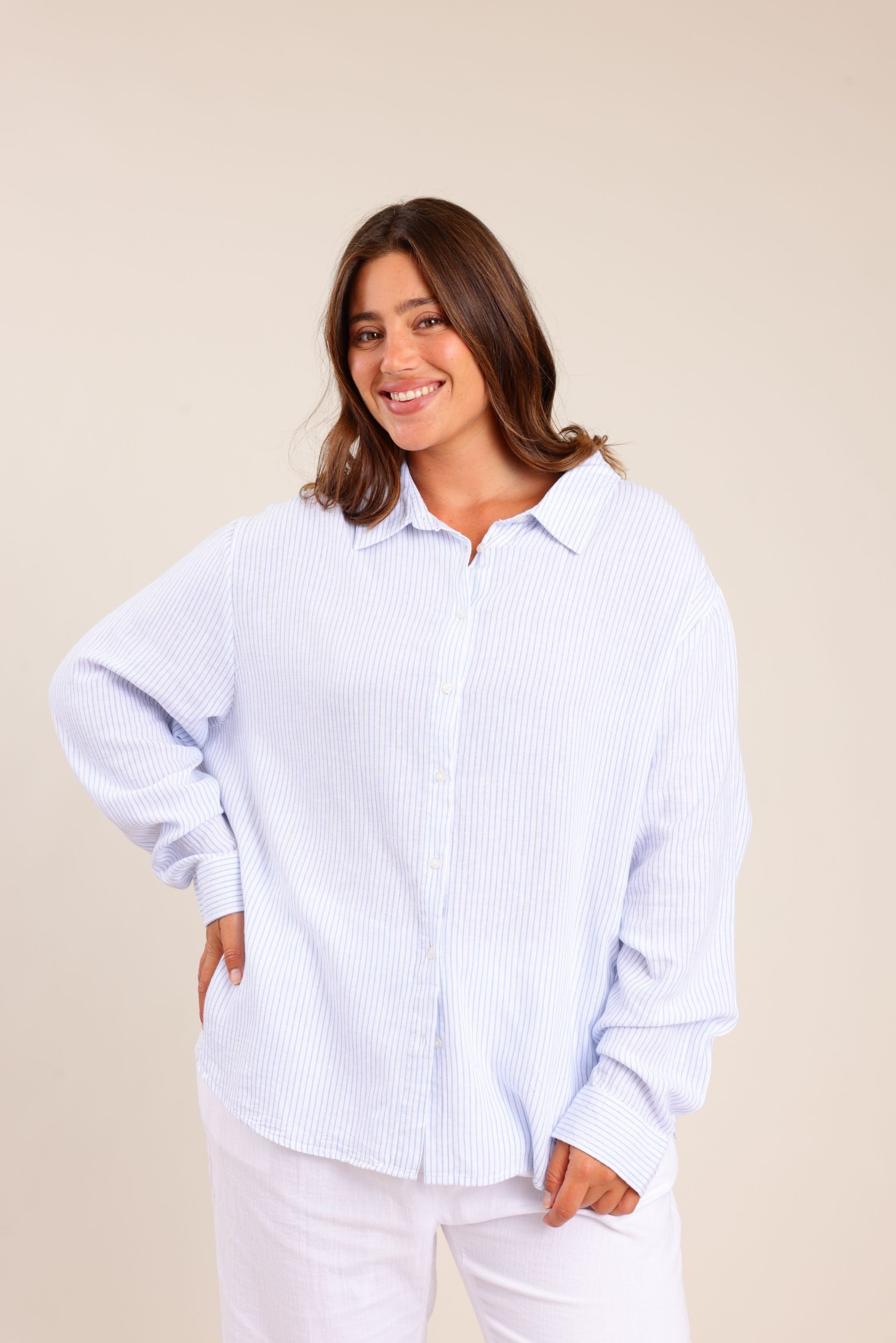 FOX פלאס נשים חולצה חולצה מכופתרת פסים | PLUS SIZE חולצה מכופתרת פסים | PLUS SIZE