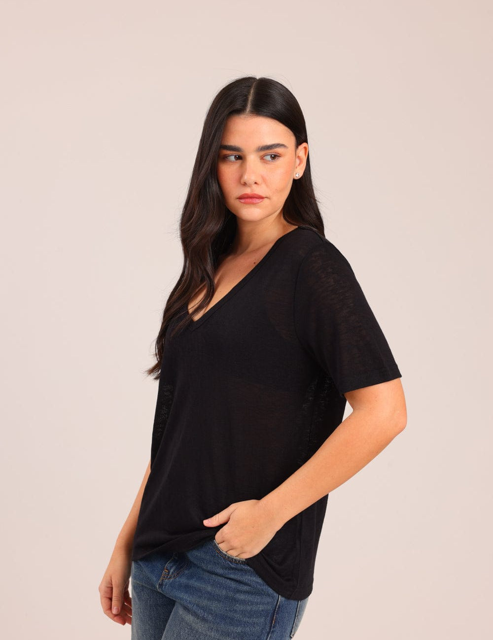 FOX נשים חולצה קצרה חולצת V אוברסייז חולצת V אוברסייז