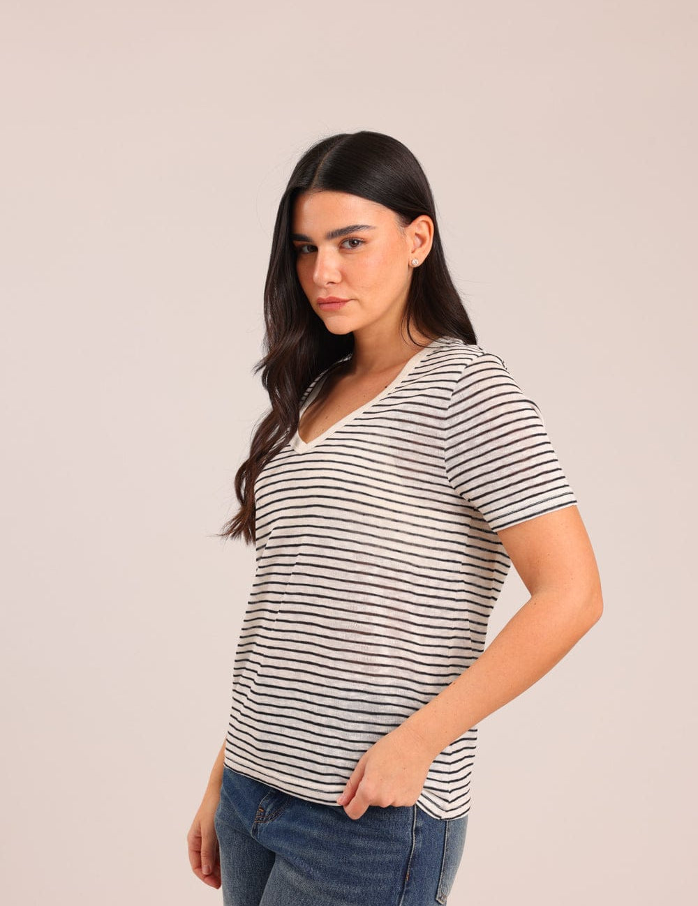 FOX נשים חולצה קצרה חולצה עם פסים חולצה עם פסים