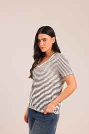 FOX נשים חולצה קצרה חולצה עם פסים חולצה עם פסים