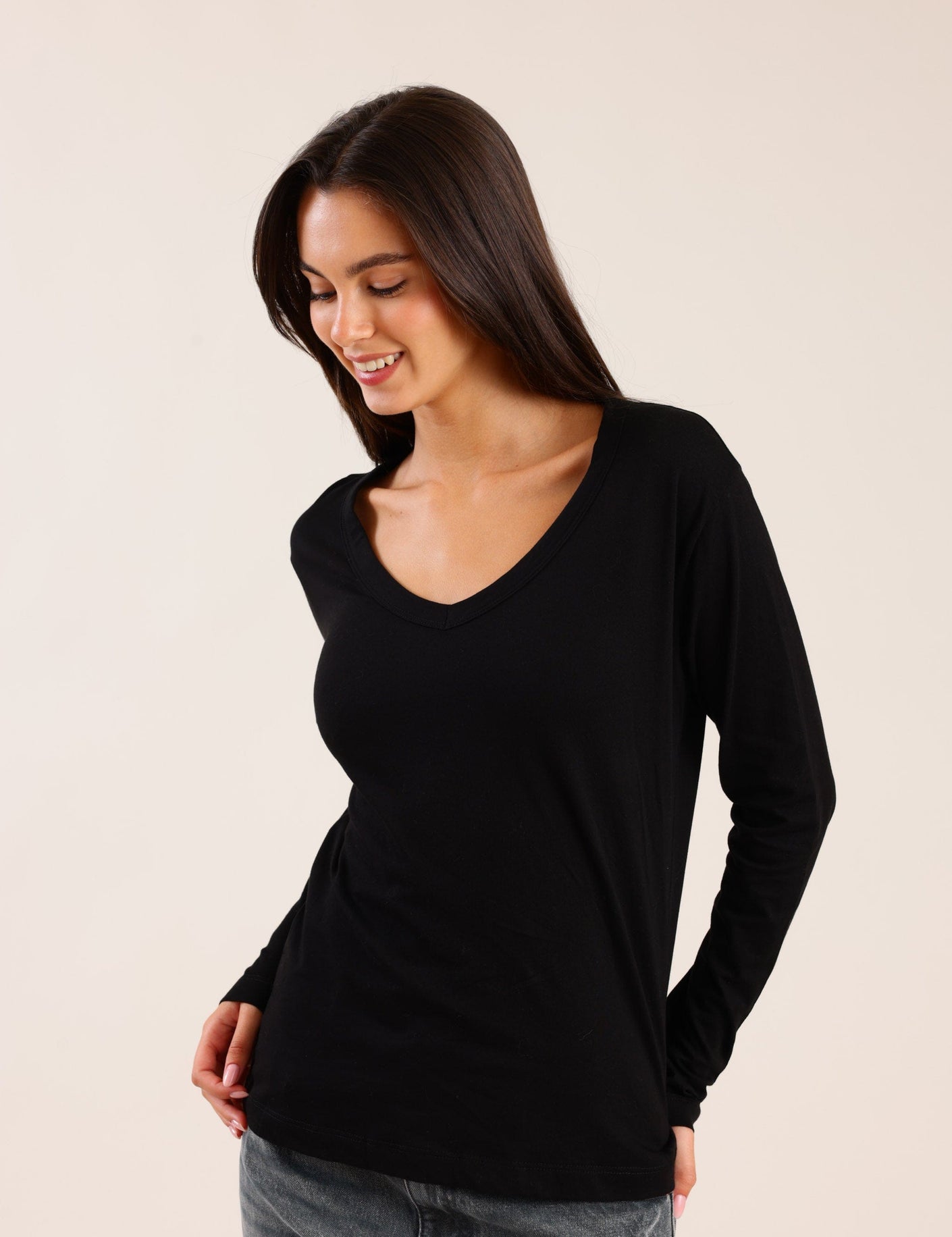 FOX נשים חולצה חולצה ארוכה צווארון V FOX | חולצה ארוכה צווארון V | קנה עכשיו