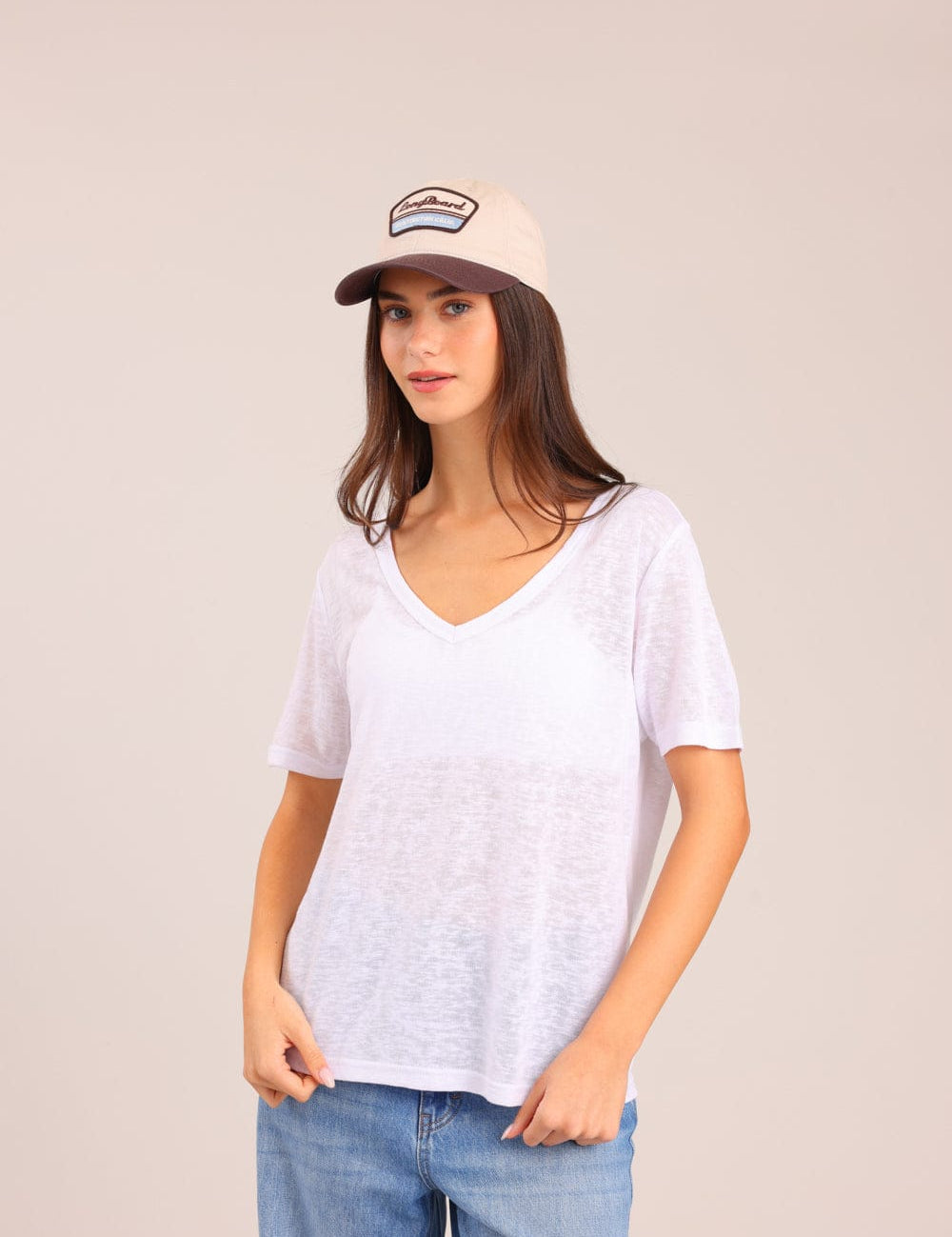 FOX נשים חולצה קצרה חולצת V אוברסייז חולצת V אוברסייז