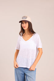 FOX נשים חולצה קצרה חולצת V אוברסייז חולצת V אוברסייז