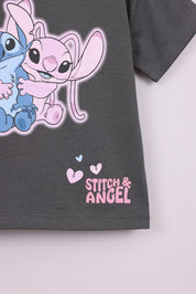 FOX תינוקות בנות חולצה חולצה ממותגת סטיץ' דיסני חולצה ממותגת סטיץ' דיסני