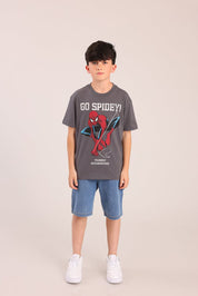 FOX בנים חולצה קצרה חולצה ממותגת ספיידרמן חולצה ממותגת ספיידרמן