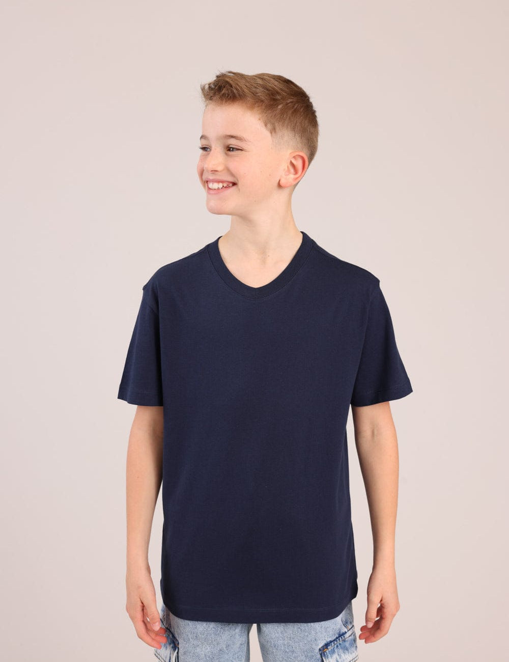 FOX בנים חולצה קצרה טישרט בייסיק צווארון V טישרט בייסיק צווארון V