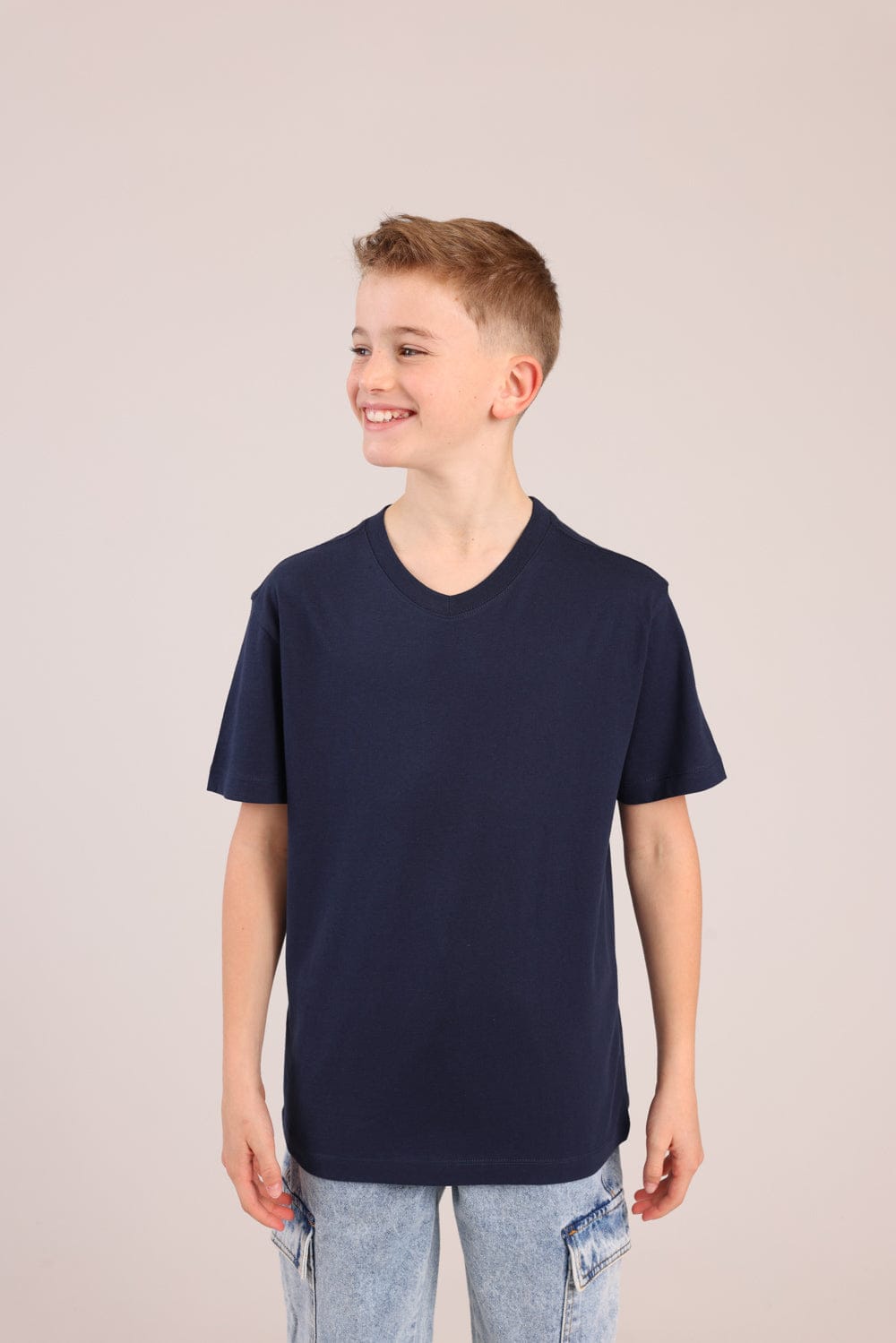 FOX בנים חולצה קצרה טישרט בייסיק צווארון V טישרט בייסיק צווארון V