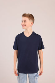 FOX בנים חולצה קצרה טישרט בייסיק צווארון V טישרט בייסיק צווארון V