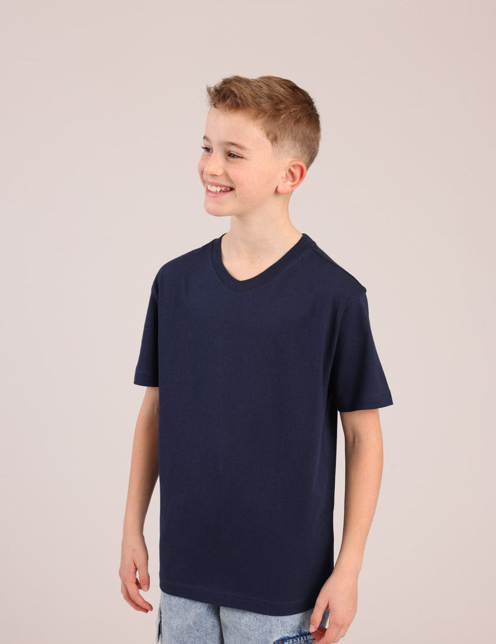 FOX בנים חולצה קצרה טישרט בייסיק צווארון V טישרט בייסיק צווארון V