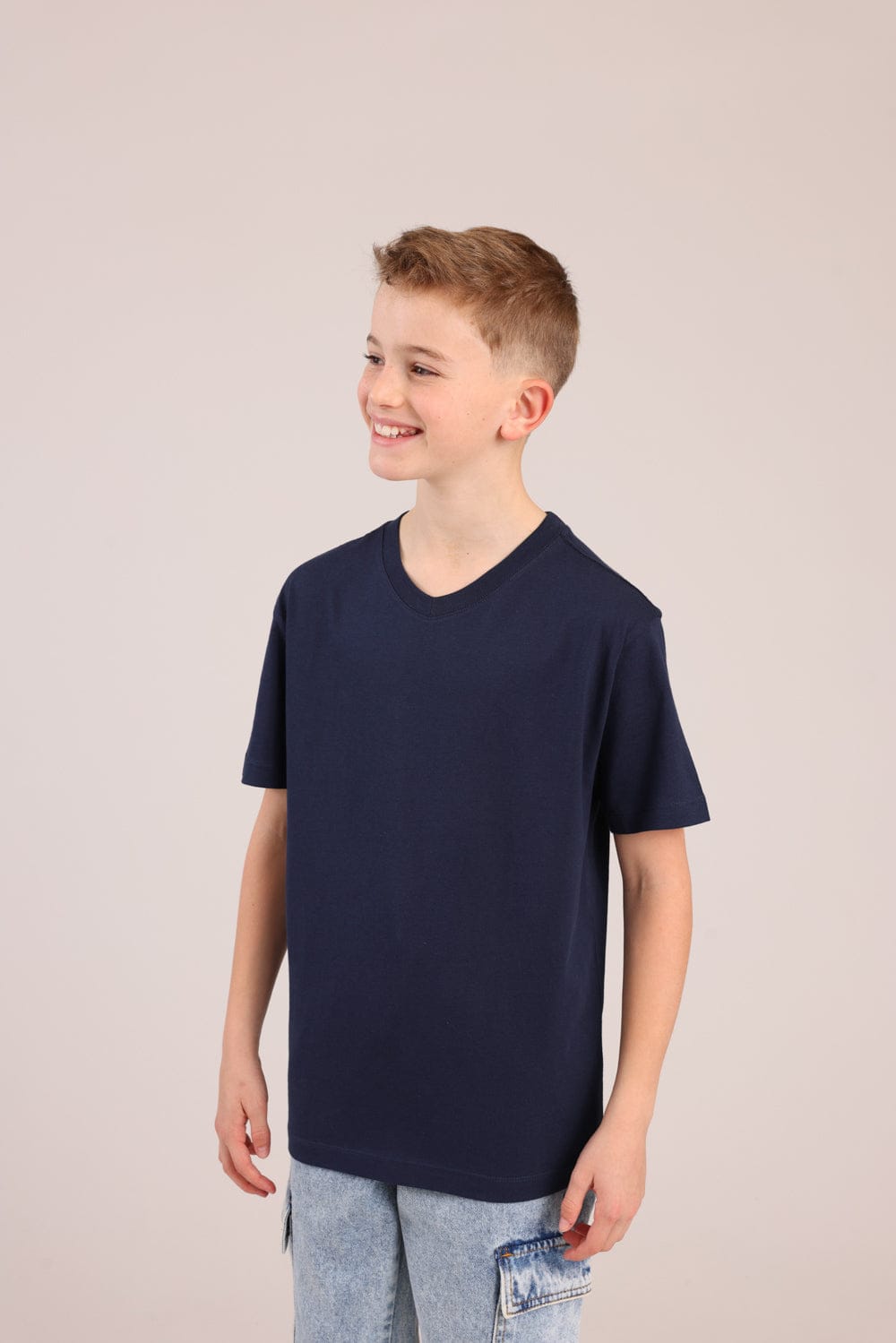 FOX בנים חולצה קצרה טישרט בייסיק צווארון V טישרט בייסיק צווארון V