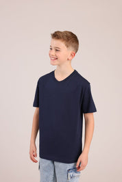 FOX בנים חולצה קצרה טישרט בייסיק צווארון V טישרט בייסיק צווארון V